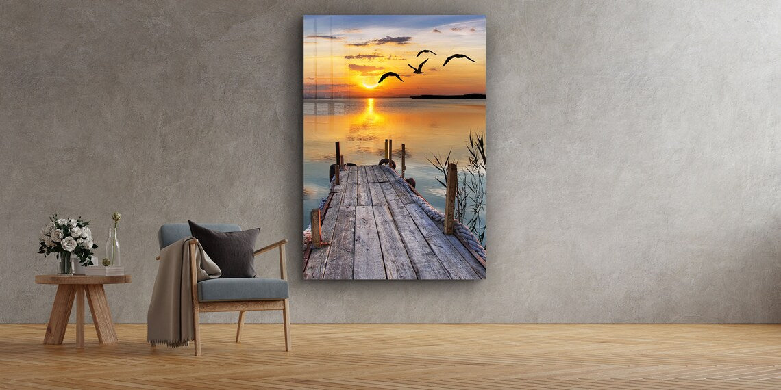 Sunset Dock & Lake View UV Direct Aluminum Print Australian Made Quality