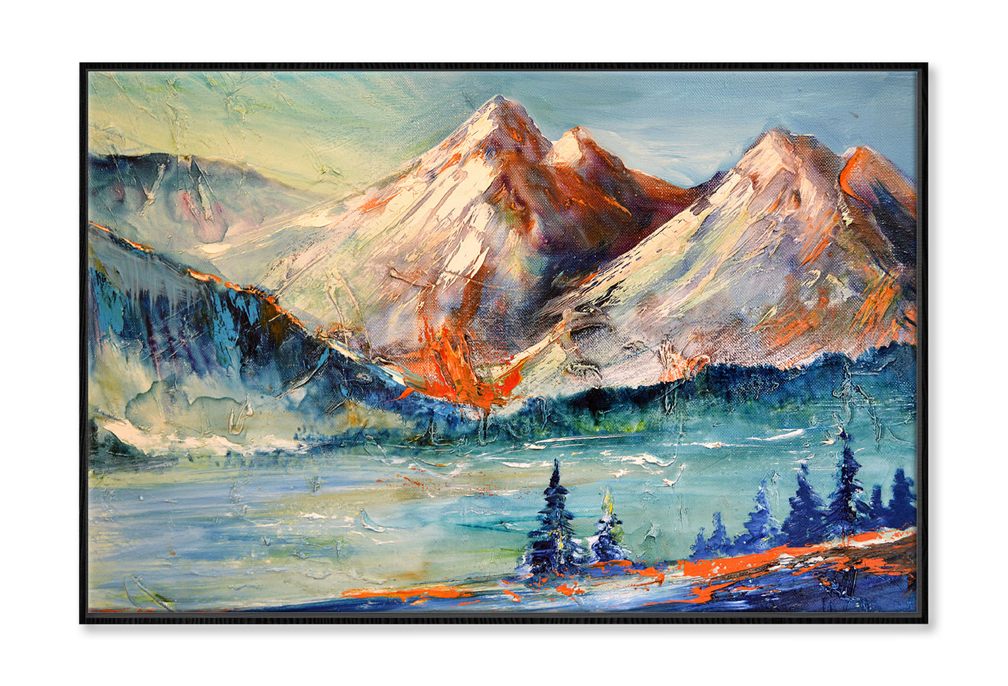 Mountain Pass With Forest Landscape Oil Painting Limited Edition High Quality Print Canvas Box Framed Black