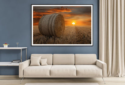 Straw Bales in A Field at Sunset Home Decor Premium Quality Poster Print Choose Your Sizes