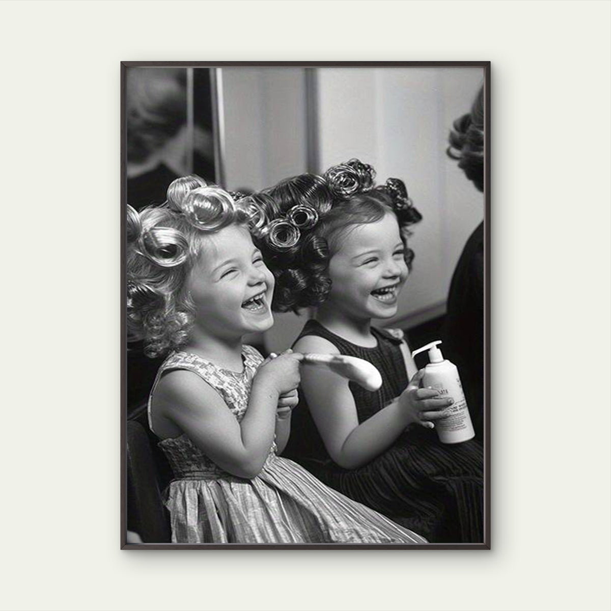 Black & White Hair Salon Two Girls in Curlers Fashion Home Decor Premium Quality Poster Print Choose Your Sizes