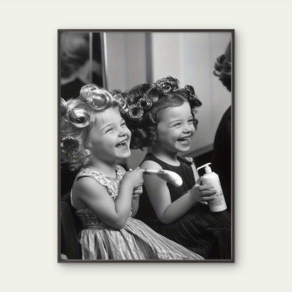 Black & White Hair Salon Two Girls in Curlers Fashion Home Decor Premium Quality Poster Print Choose Your Sizes
