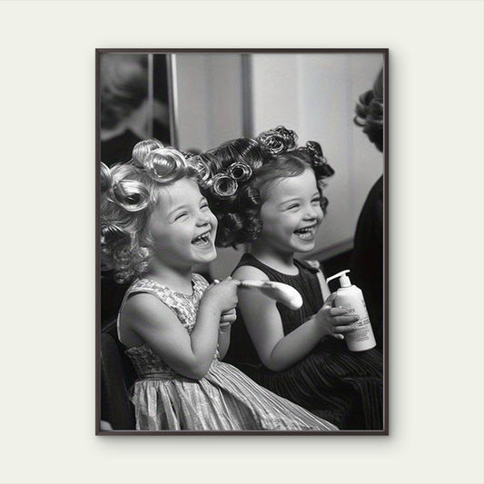 Black & White Hair Salon Two Girls in Curlers Fashion Home Decor Premium Quality Poster Print Choose Your Sizes