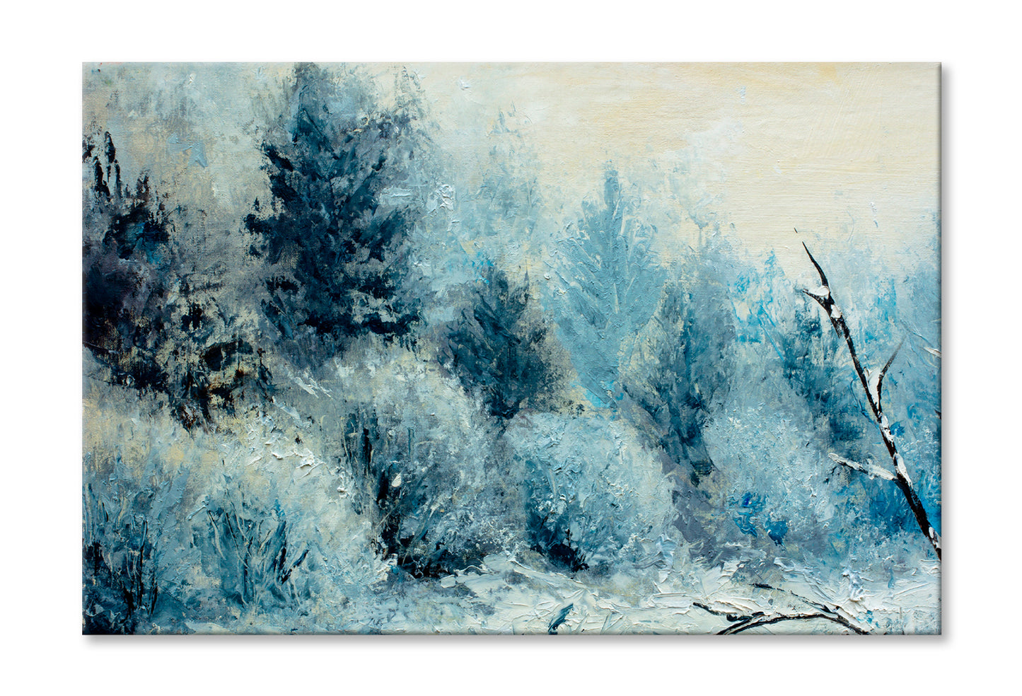 Winter Forest With Winter White Trees, Bushes In The Snow Oil Painting Limited Edition High Quality Print Stretched Canvas None