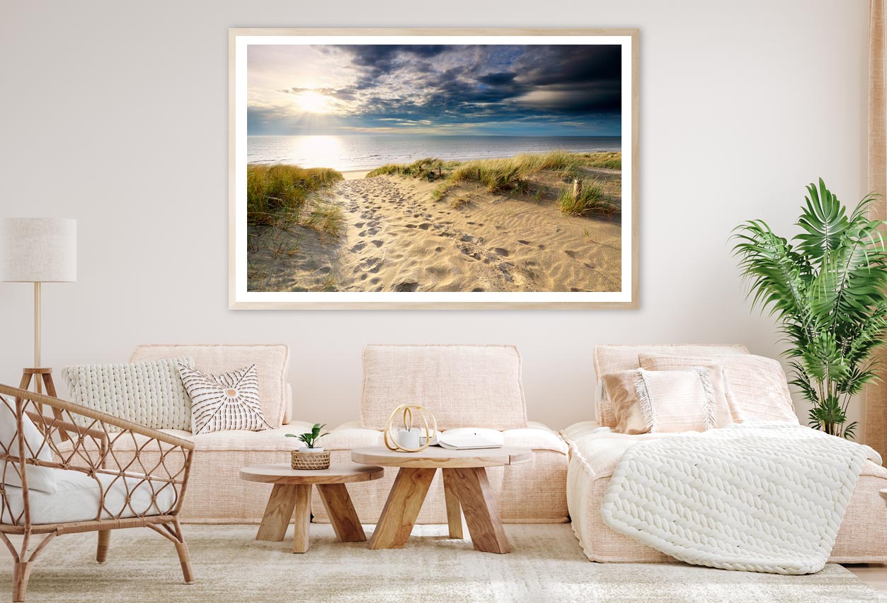 Sand Path to North Sea Beach in Sunshine, Holland Home Decor Premium Quality Poster Print Choose Your Sizes