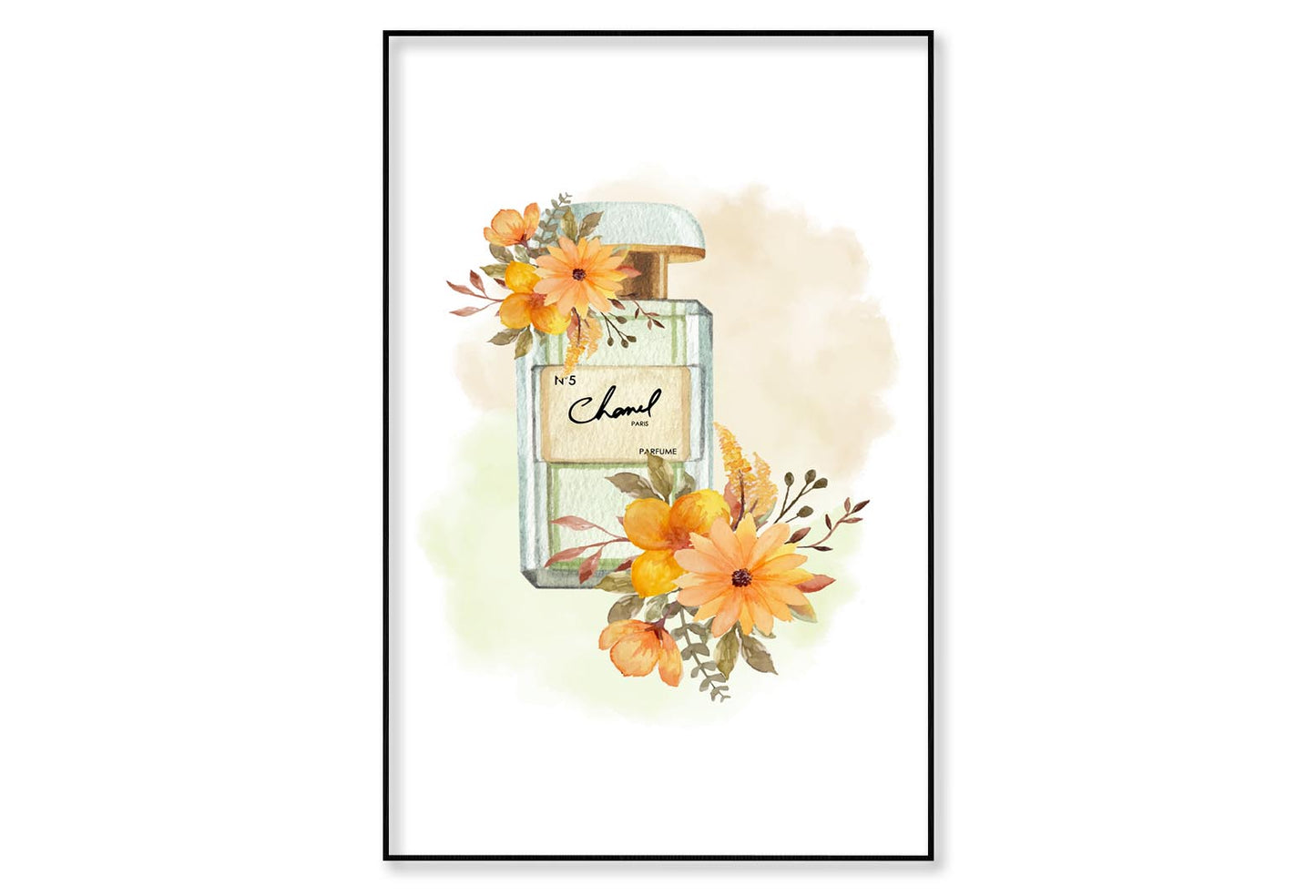 Perfume With Yellow Flowers Wall Art Limited Edition High Quality Print Canvas Box Framed Black