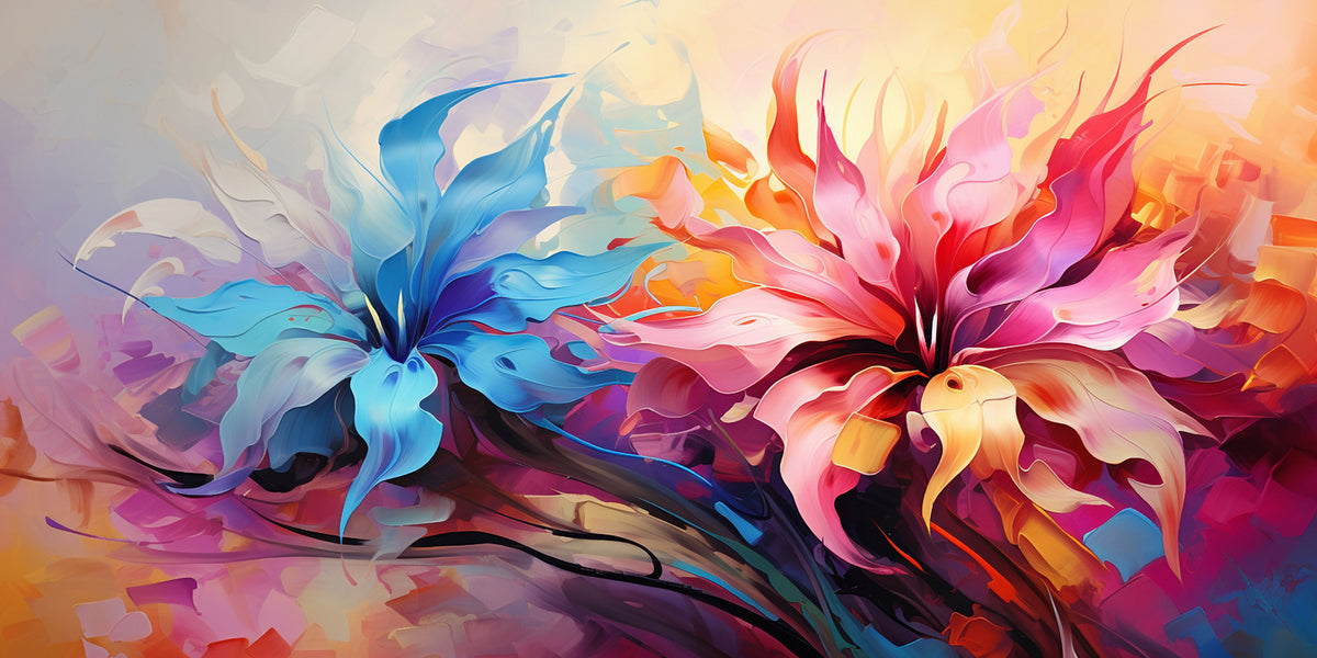 Bright Blue Pink Abstract Flowers Wall Art Canvas Office Home Room Framed 120x60cm