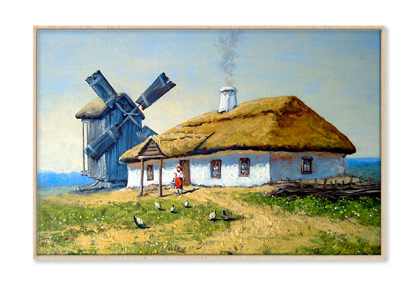 Ukrainian House, Windmill Oil Painting Wall Art Limited Edition High Quality Print Canvas Box Framed Natural