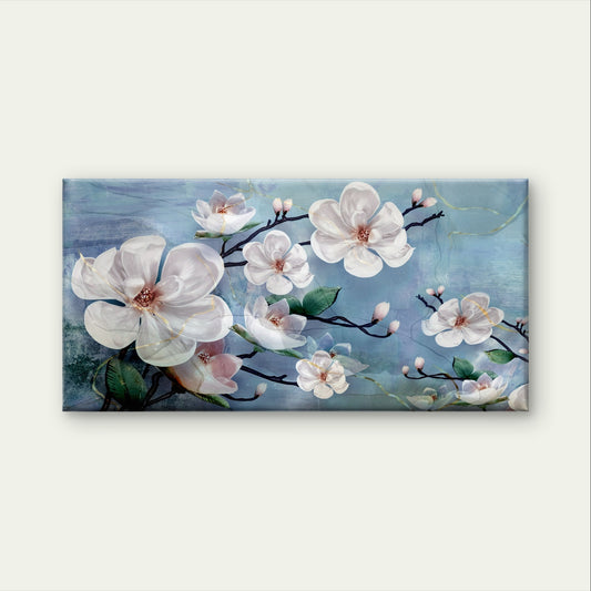 White Magnolia Floral Blossom Branch Painting Wall Art Canvas Office Home Framed 120x60cm
