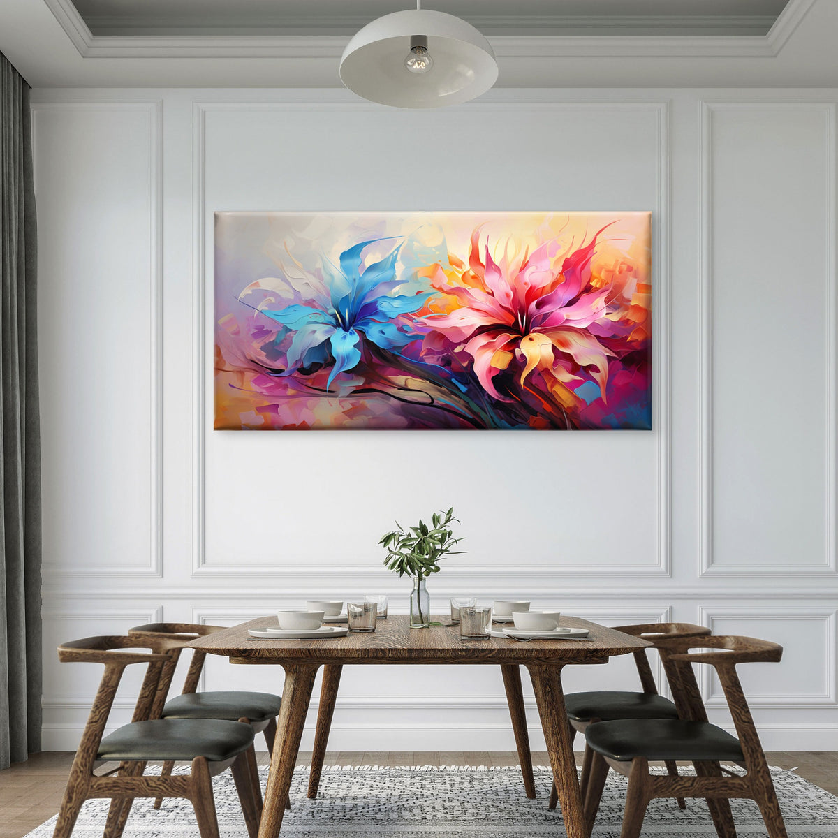 Bright Blue Pink Abstract Flowers Wall Art Canvas Office Home Room Framed 120x60cm