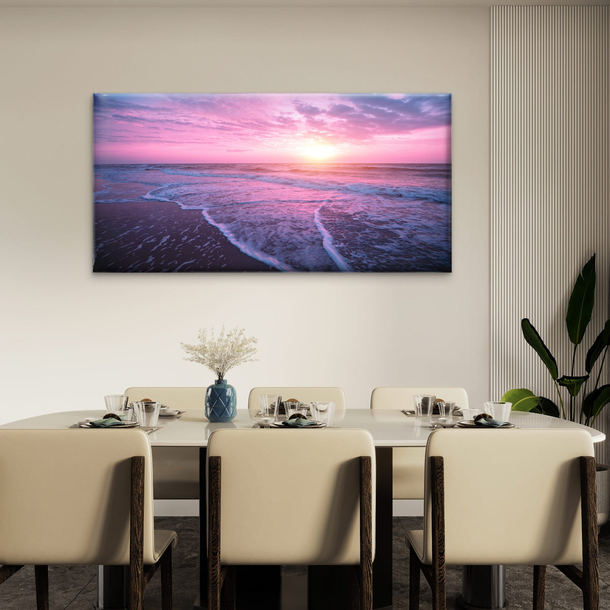 Malibu Beach Purple Sunset USA Wall Art Canvas Office Home Room Framed 120x60cm