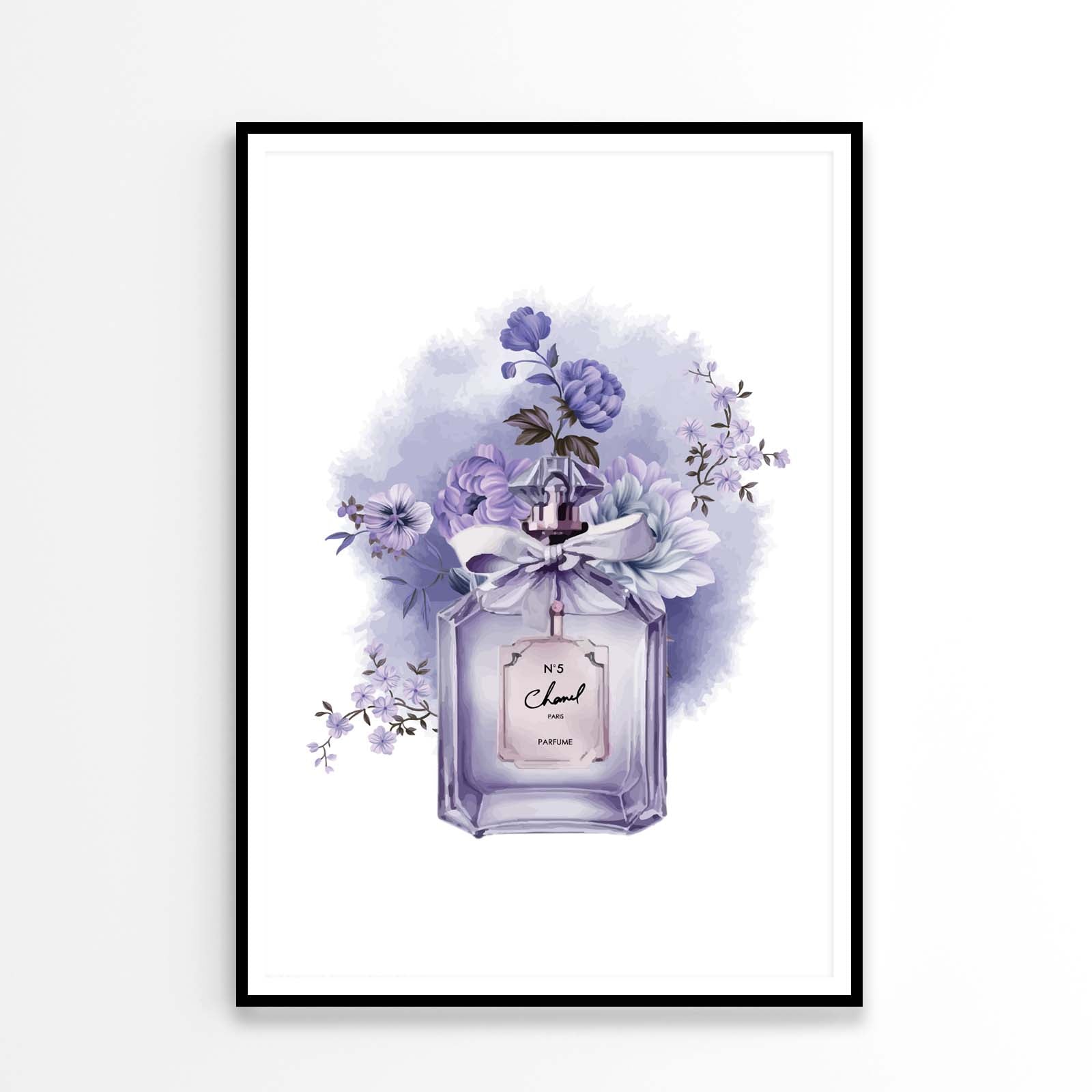 Elegant Purple Flowers and Fashion Bottle Design Home Decor Premium Quality Poster Print Choose Your Sizes