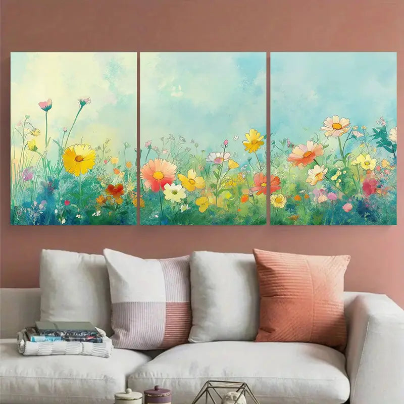 3pcs Vibrant Wildflower Meadow Paint Metal Print Ready to Hang Art