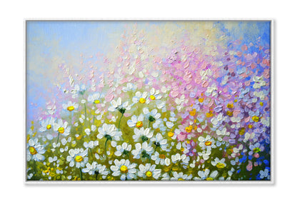 White Flower Plants Field Oil Painting Wall Art Limited Edition High Quality Print Canvas Box Framed White