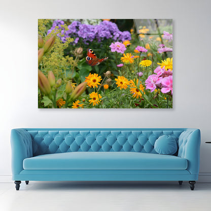 View of a Butterfly Perched On a Flower Acrylic Glass Print Tempered Glass Wall Art 100% Made in Australia Ready to Hang