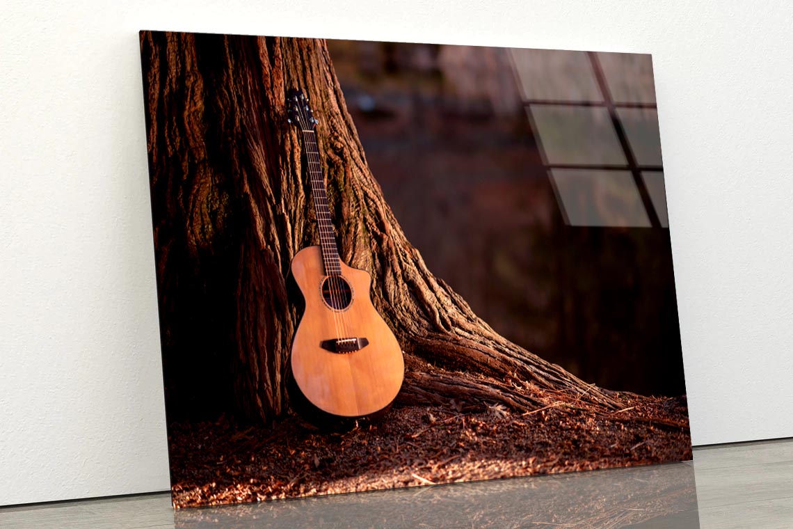 Wooden Acoustic Guitar Acrylic Glass Print Tempered Glass Wall Art 100% Made in Australia Ready to Hang