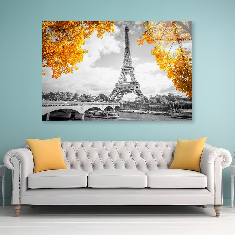 B&W Golden Eiffel Tower Acrylic Glass Print Tempered Glass Wall Art 100% Made in Australia Ready to Hang