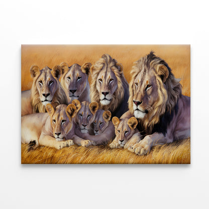 A Pride of Lions Resting Together In the Grasslands Print 100% Australian Made