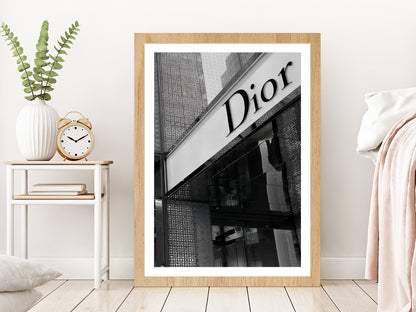 B&W Fashion Store Front Photograph Glass Framed Wall Art, Ready to Hang Quality Print With White Border Oak