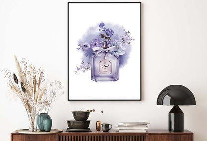 Elegant Purple Flowers and Fashion Bottle Design Home Decor Premium Quality Poster Print Choose Your Sizes