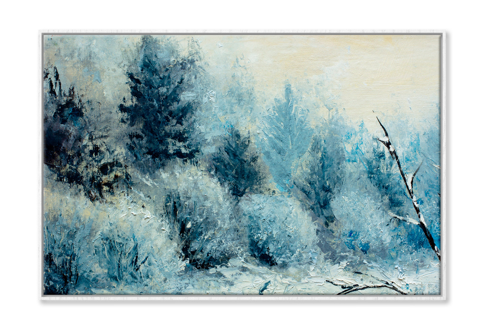 Winter Forest With Winter White Trees, Bushes In The Snow Oil Painting Limited Edition High Quality Print Canvas Box Framed White