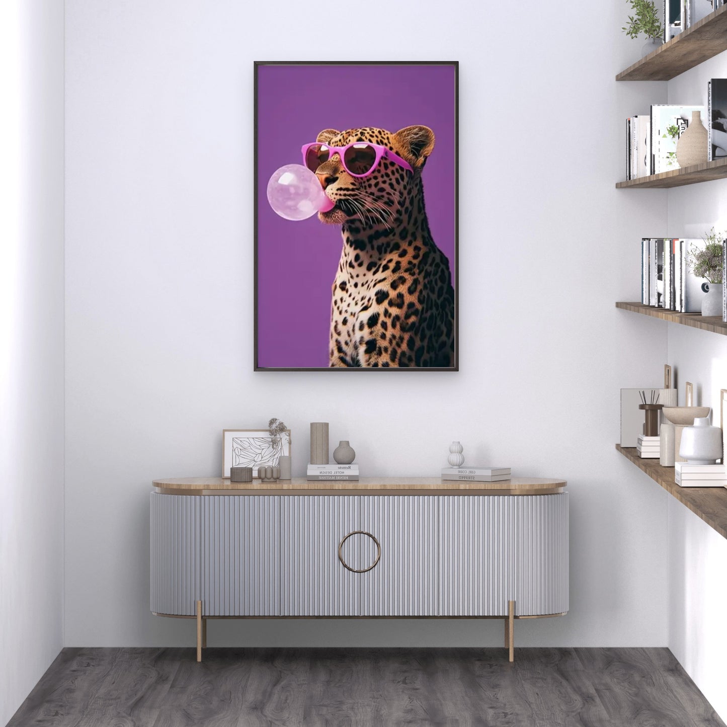 Playful Leopard Blowing Bubbles with Pink Glasses Fashion Home Decor Premium Quality Poster Print Choose Your Sizes