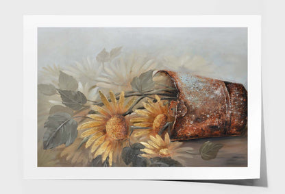 Sunflowers, Flowers, Old Tin Cans Wall Art Limited Edition High Quality Print