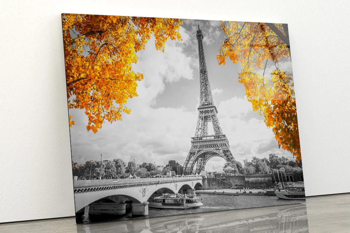 B&W Golden Eiffel Tower Acrylic Glass Print Tempered Glass Wall Art 100% Made in Australia Ready to Hang