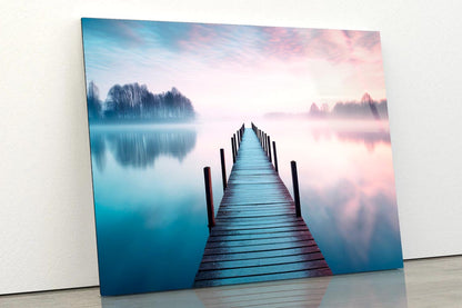 Lakeside View Featuring a Wooden Pier  Acrylic Glass Print Tempered Glass Wall Art 100% Made in Australia Ready to Hang