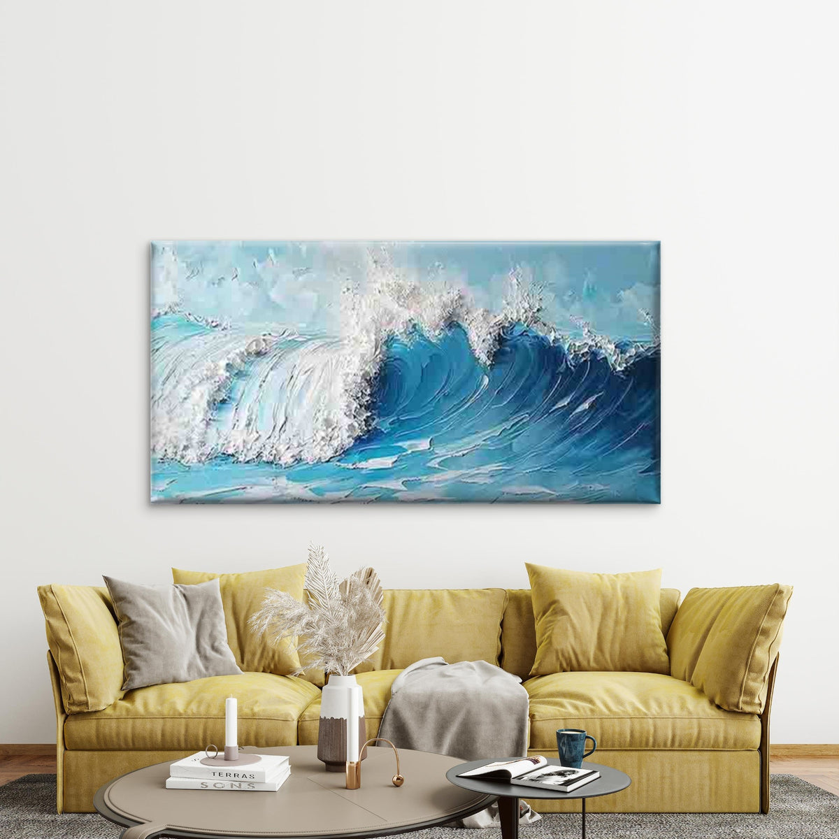 Turquoise & Coastal Ocean Wave Wall Art Canvas Office Home Room Framed 120x60cm