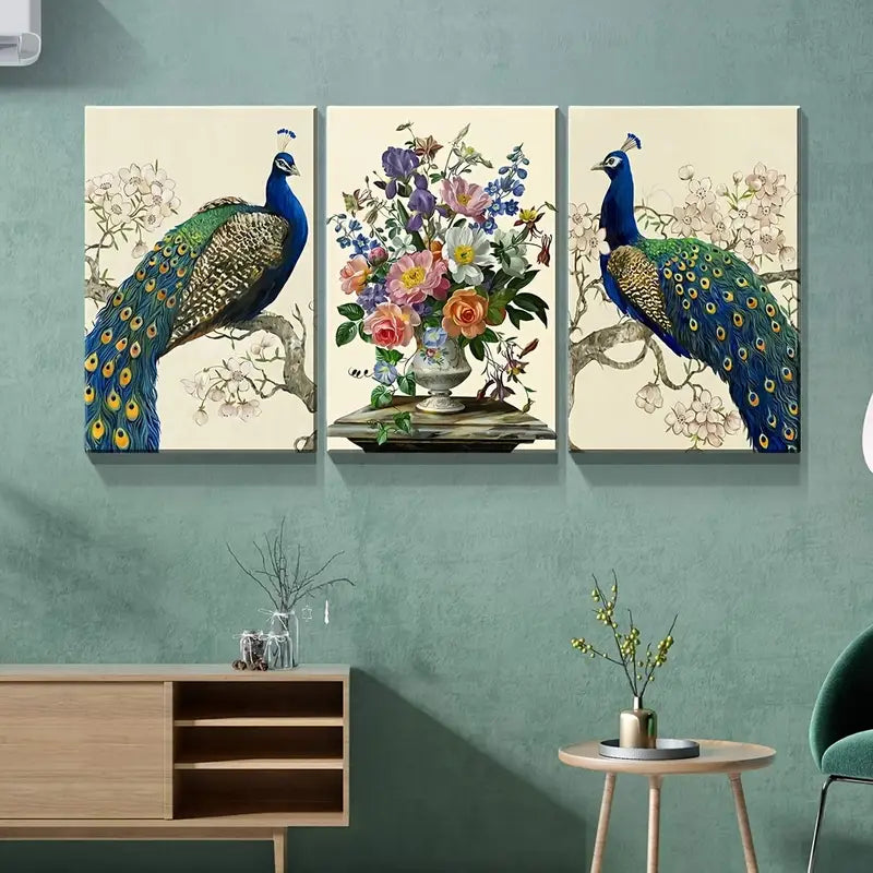 3pcs Roostertail Bird Floral Picture Metal Print Ready to Hang Art