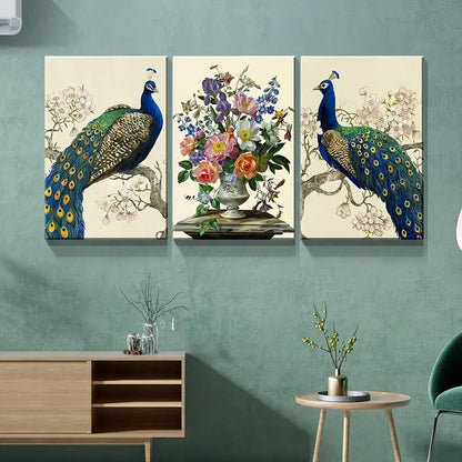 3pcs Roostertail Bird Floral Picture Metal Print Ready to Hang Art