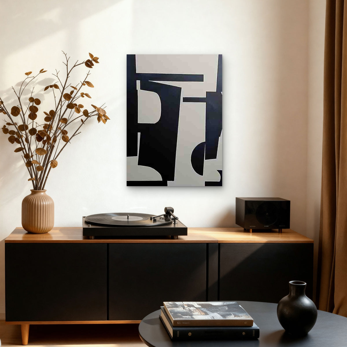 Abstract Geometric Black White Metal Print Ready to Hang