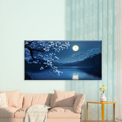 Cherry Blossom Night Sky Wall Art Canvas Office Home Room Framed 120x60cm