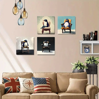 4pcs Decorations Vibrant Penguin theme    Wall Art Canvas Framed