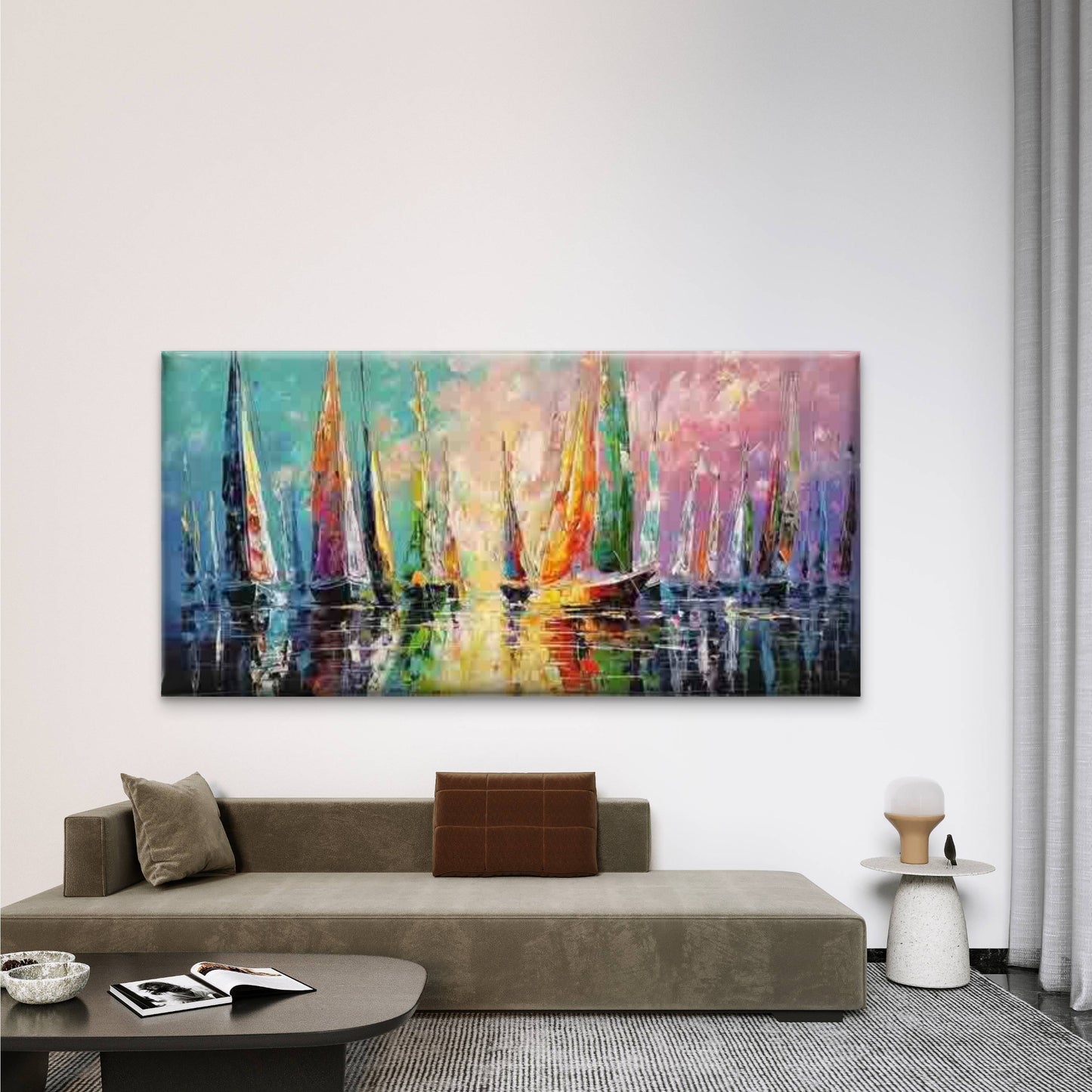 Sailboat Sunset Seascape Wall Art Canvas Office Home Room Framed 120x60cm