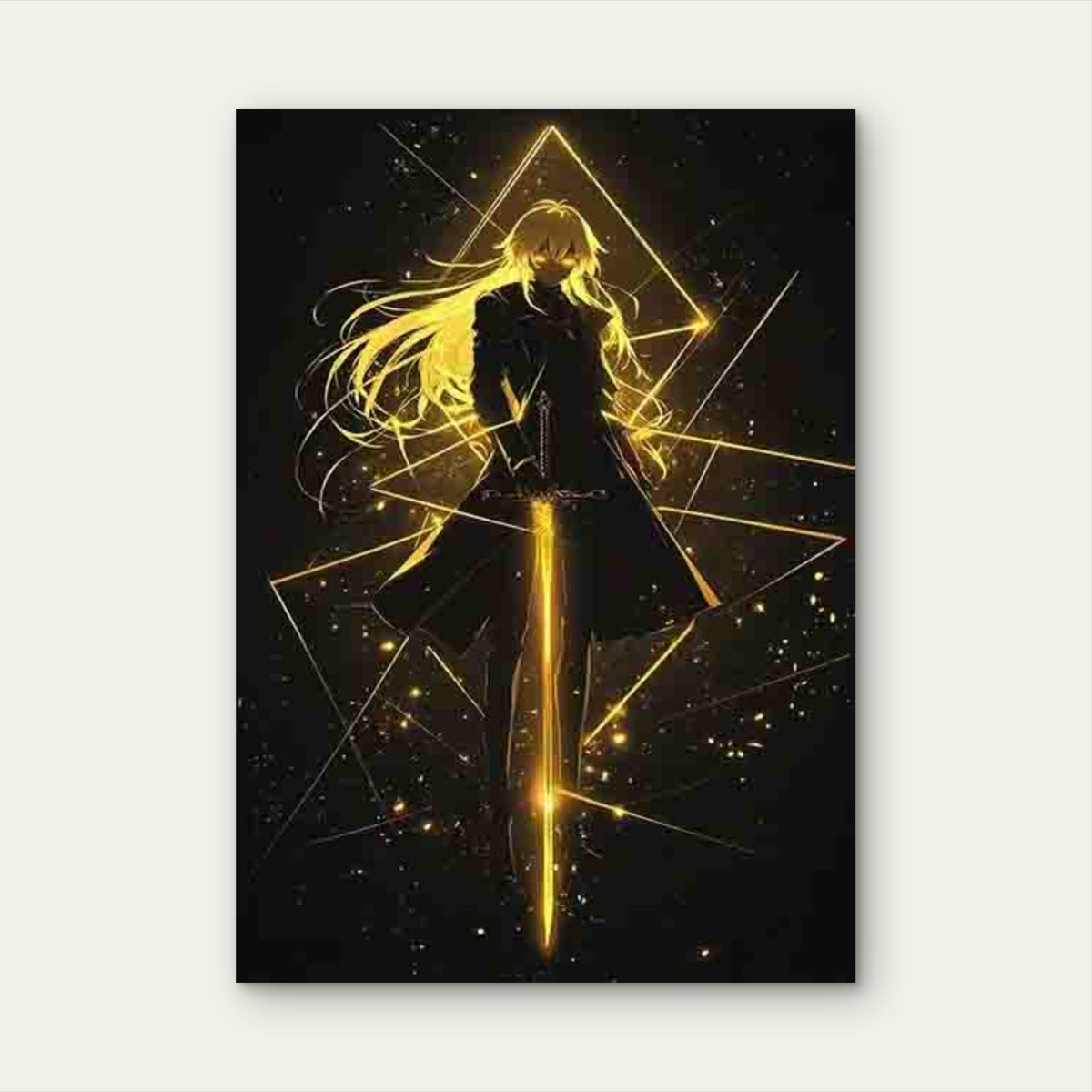 Blonde Warrior with Glowing Sword 60x90cm Metal Print Ready to Hang