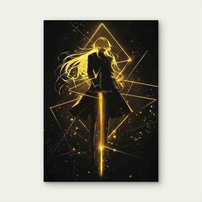Blonde Warrior with Glowing Sword 40x60cm Metal Print Ready to Hang