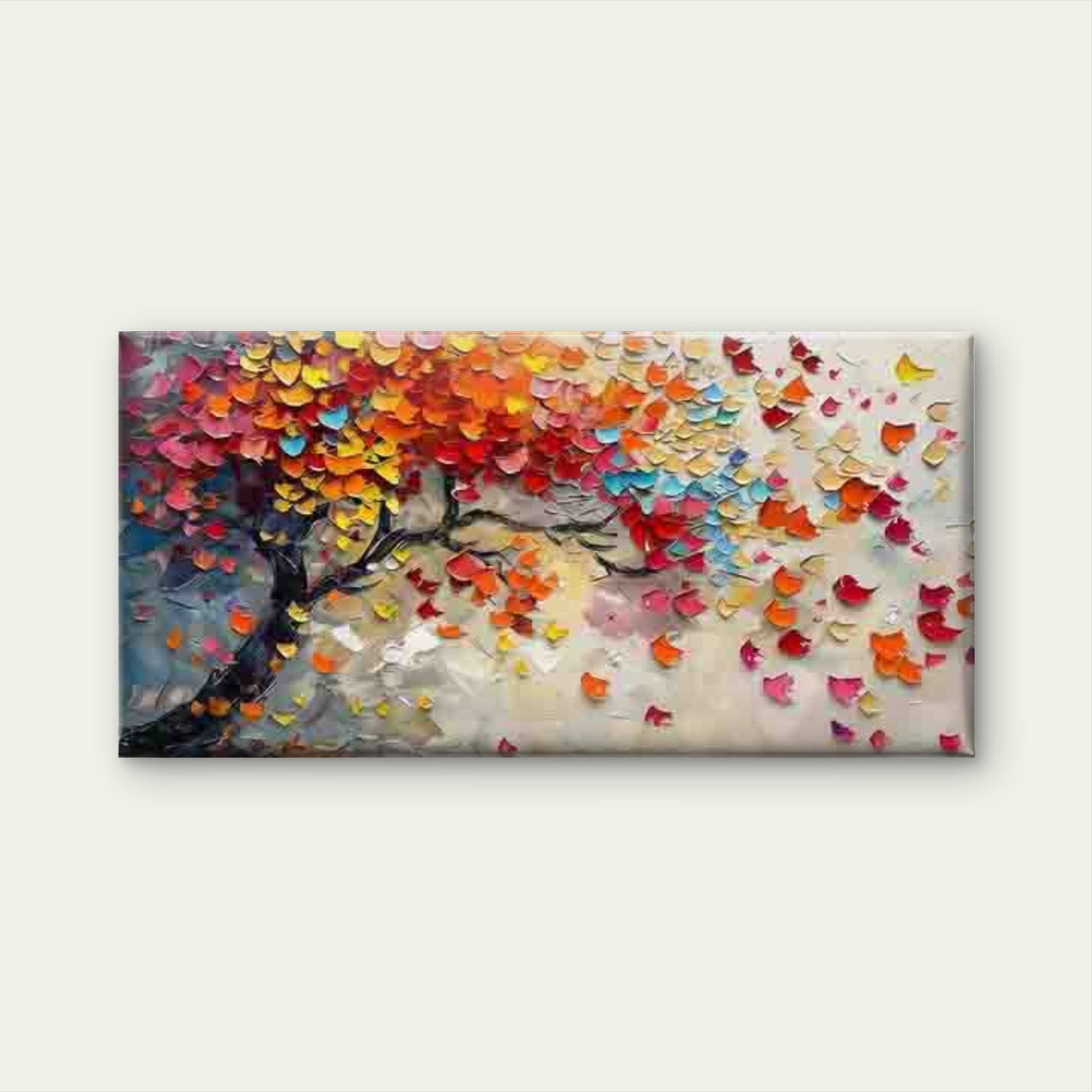 Abstract Falling Leaves Tree Wall Art Canvas Office Home Room Framed 120x60cm