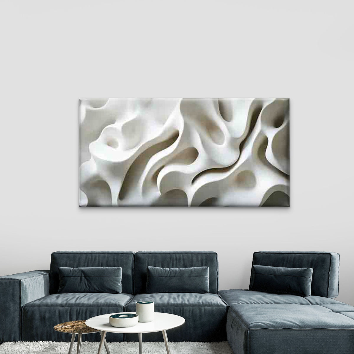 White Organic Abstract Line Art Wall Art Canvas Office Home Room Framed 120x60cm