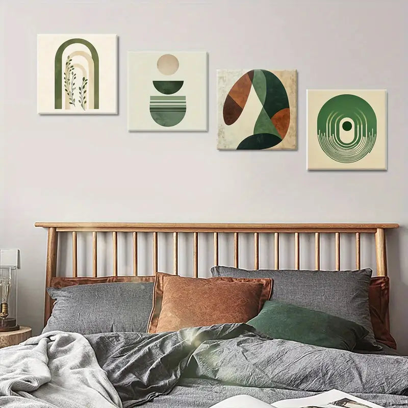 4pcs Deco Farmhouse Style, Green, Repeating  Wall Art Canvas Framed
