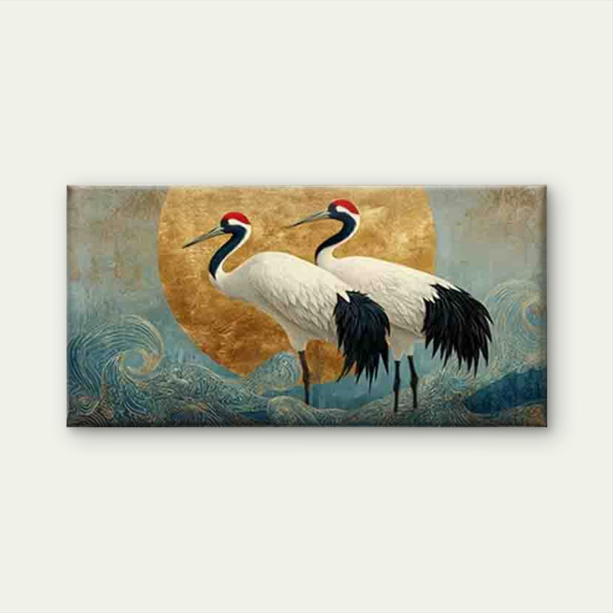 Crane & Wave Wall Art Canvas Office Home Room Framed 120x60cm