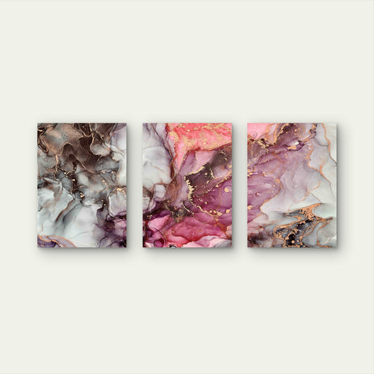 3pcs Rose and Charcoal Alcohol Ink Metal Print Ready to Hang Art