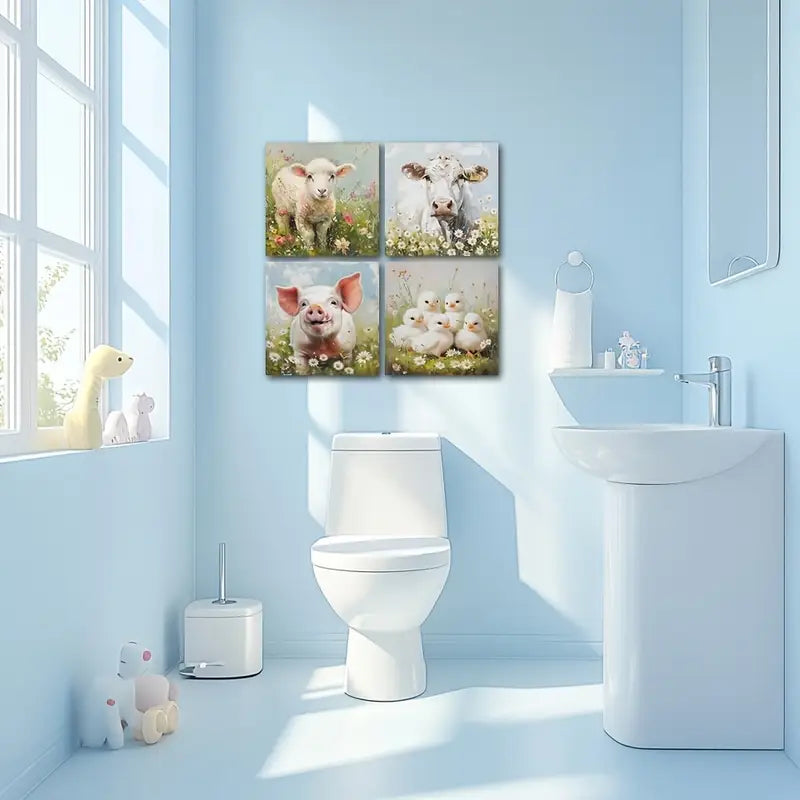 4pcs Reusable Rustic Farmhous   Wall Art Canvas Framed