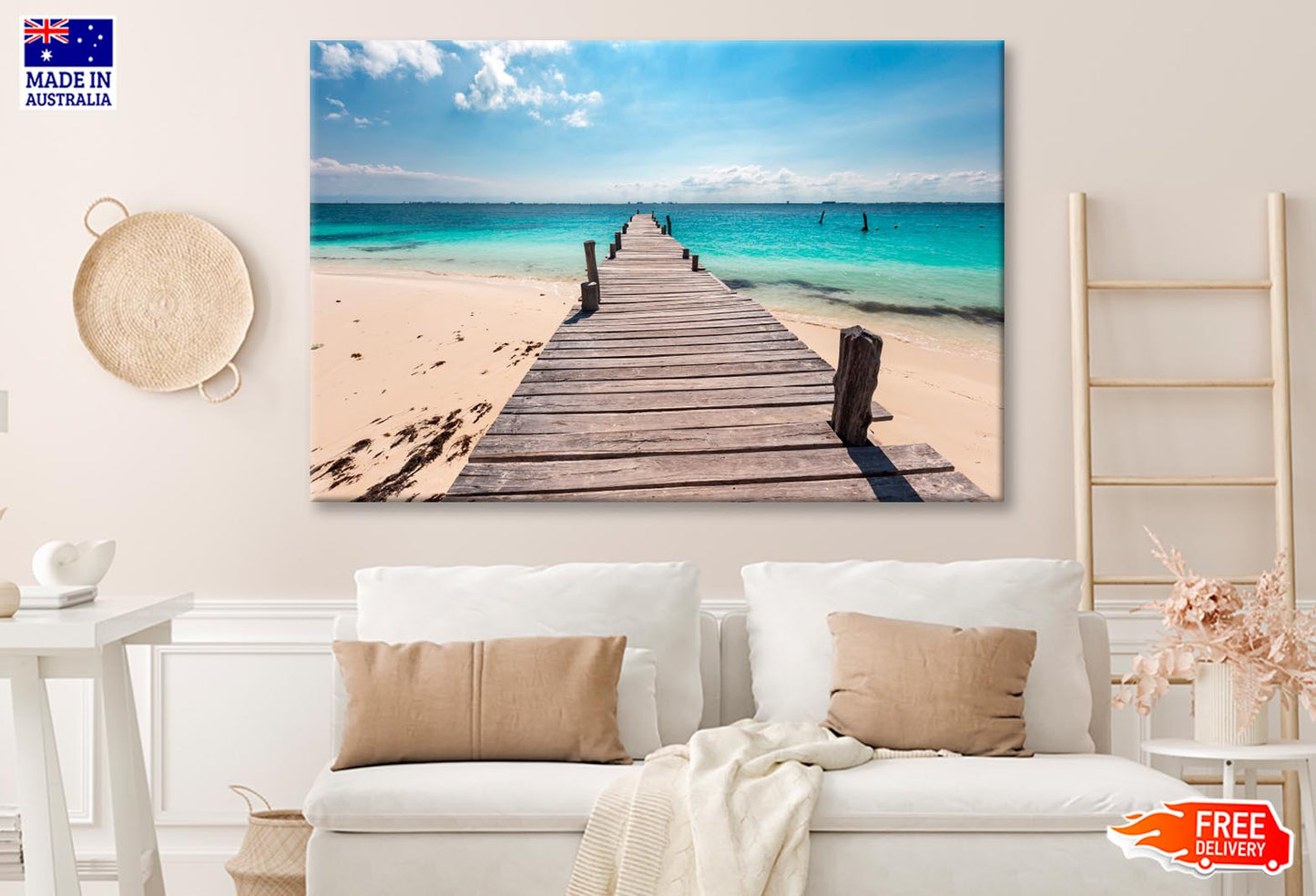 Wooden Pier on Caribbean Beach, Cancun, Isla Mujeres  Wall Art Decor 100% Australian Made