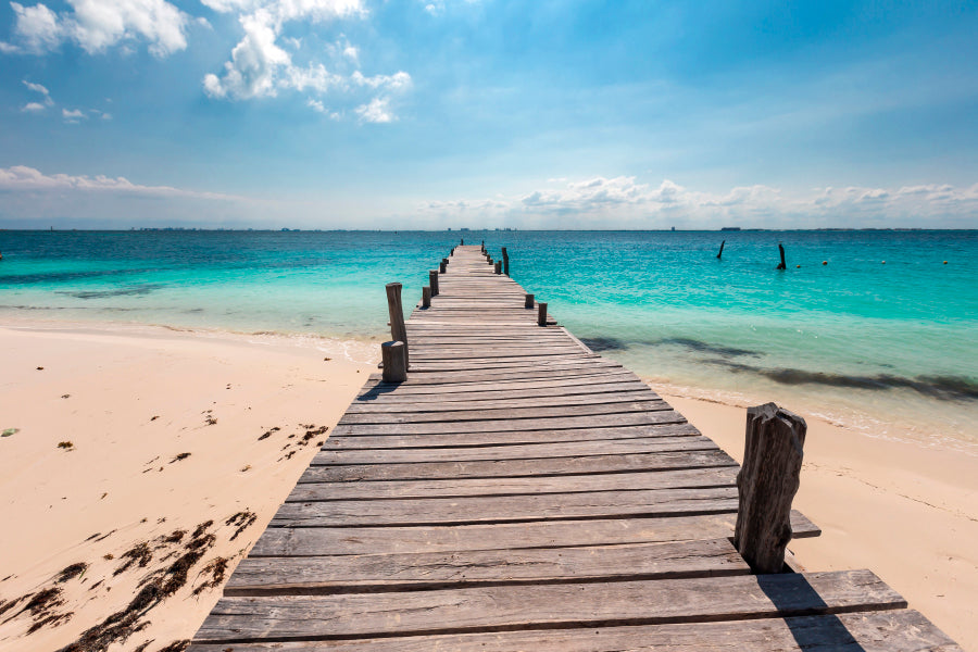 Wooden Pier on Caribbean Beach, Cancun, Isla Mujeres  Wall Art Decor 100% Australian Made