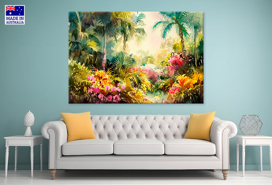 Vintage Painting Flowers with Palm Trees Wall Art Decor 100% Australian Made