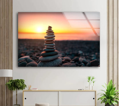 Zen Stones Sunset Sky UV Direct Aluminum Print Australian Made Quality