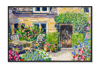 Patio Garden Table with Plants Oil Painting Wall Art Limited Edition High Quality Print Canvas Box Framed Black