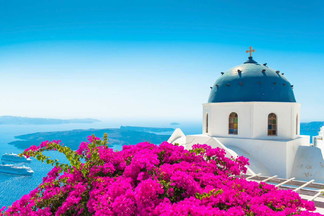 Pink Bougainvillea in Santorini Home Decor Premium Quality Poster Print Choose Your Sizes