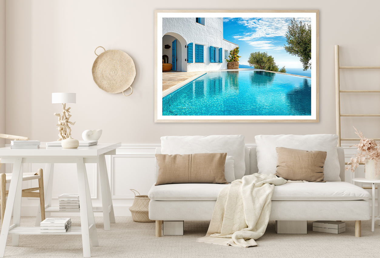 Swimming Pool, White House, Sky Home Decor Premium Quality Poster Print Choose Your Sizes